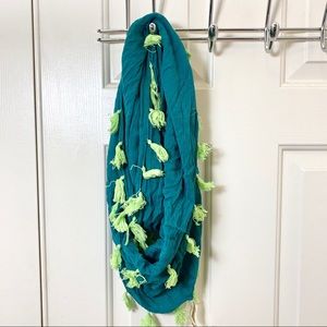 NWT GREEN. INFINITY LOOP SCARF LIME TASSELS